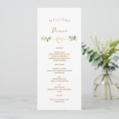 Greenery Wedding Menu mit Gast Name Menükarte (Stehend Vorderseite)