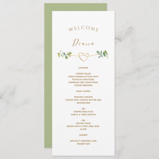 Greenery Wedding Menu mit Gast Name Menükarte (Vorne/Hinten)