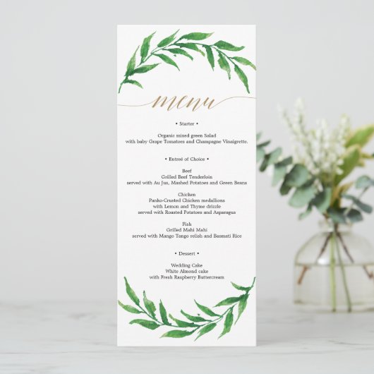 Greenery Wedding Menu oder Brautparty Menu Einladung (Stehend Vorderseite)