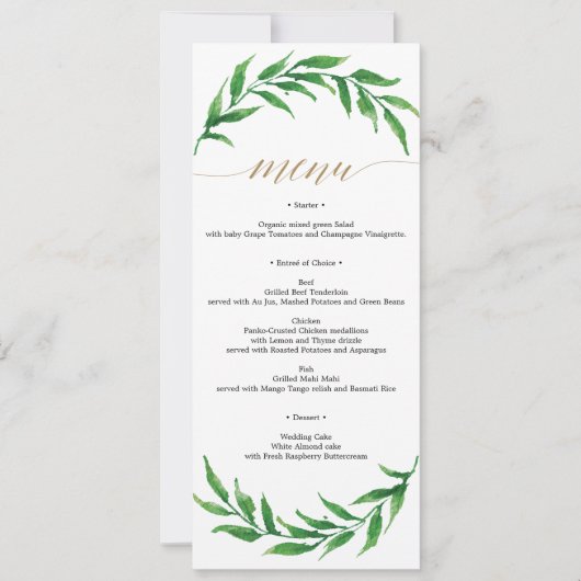 Greenery Wedding Menu oder Brautparty Menu Einladung (Vorderseite)