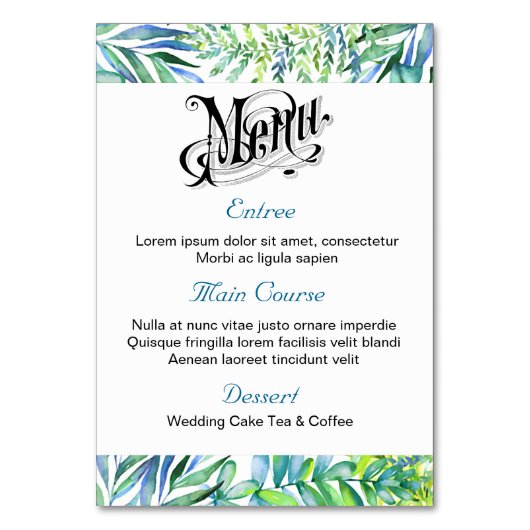 Greenery Wedding Menu+Tischnummer Card Tischnummer (Rückseite)