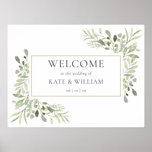 Greenery Wedding Portrait Begrüßungszeichen Poster (Vorne)