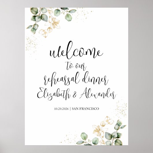 Greenery Wedding Probe Dinner Begrüßungszeichen Poster (Vorne)