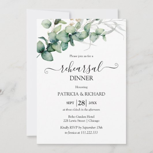 Greenery Wedding Probe Dinner Einladung (Vorderseite)