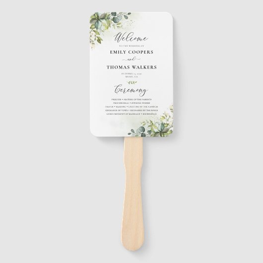 Greenery Wedding Program Hand Fan Fächer (Vorderseite)
