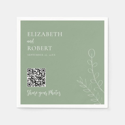 Greenery Wedding QR Share Your Photos Sage Green Serviette (Vorderseite)