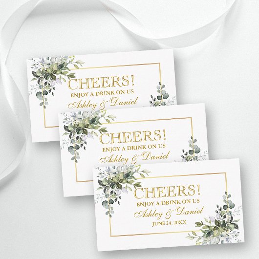 Greenery Wedding Reception Gold Drink Ticket Card Begleitkarte