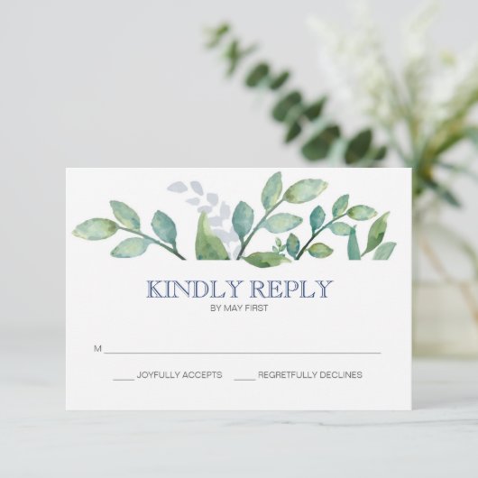 Greenery Wedding RSVP Card (Stehend Vorderseite)