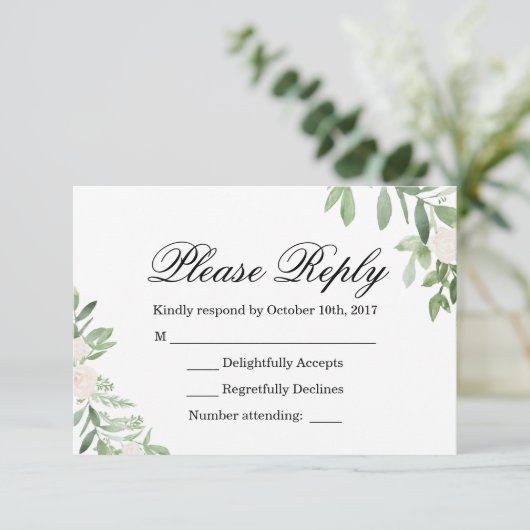 Greenery Wedding RSVP Card Einladung (Stehend Vorderseite)