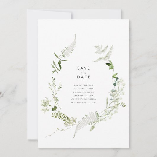 Greenery Wedding Save the Date Card (Vorderseite)