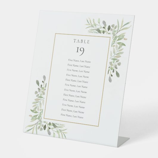 Greenery Wedding Seating Chart Tischnummer Sockelschild (Vorderseite)