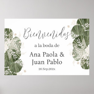 Greenery Wedding Spanish Begrüßungszeichen Poster