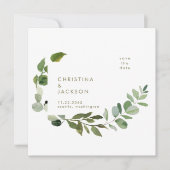 Greenery Wedding Square Save the Date Gold Text (Vorderseite)