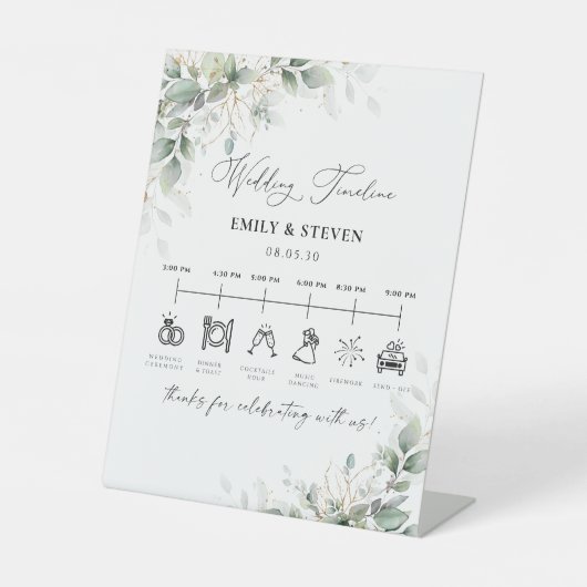Greenery Wedding Timeline Sign Sockelschild (Vorderseite)