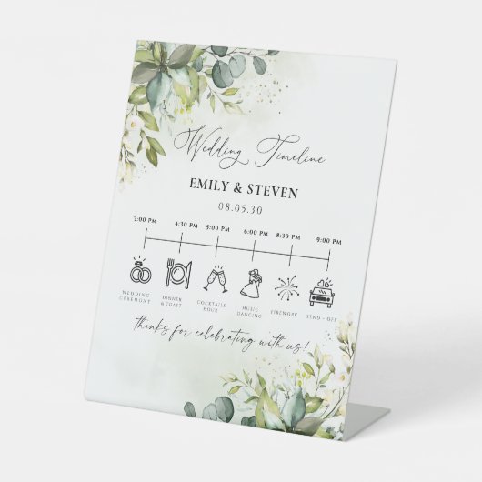Greenery Wedding Timeline Sign Sockelschild (Vorderseite)
