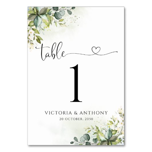 Greenery Wedding Tischnummern (Rückseite)