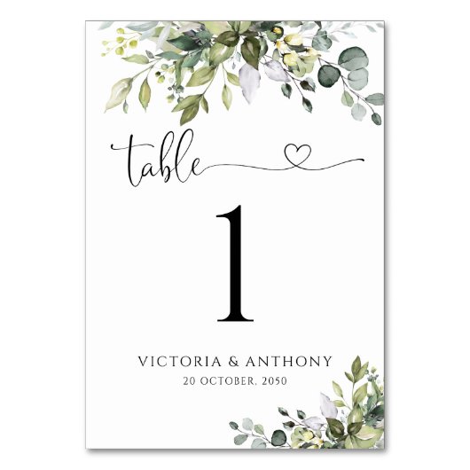 Greenery Wedding Tischnummern (Vorderseite)