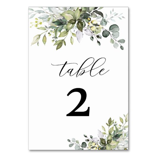 Greenery Wedding Tischnummern (Vorderseite)