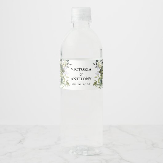Greenery Wedding Water Bottle Labels Wasserflaschenetikett (Vorderseite)