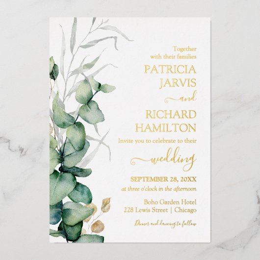 Greenery Wedding Watercolor Eucalyptus Folieneinladung (Vorderseite)