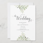 Greenery Wedding Watercolor Foliage Script Einladung (Vorderseite)