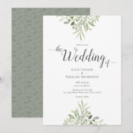 Greenery Wedding Watercolor Foliage Script Einladung