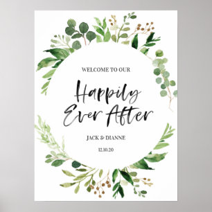 Greenery Wedding Welcome Sign - Alles Gute Poster