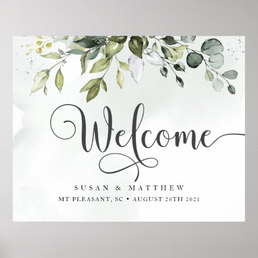 Greenery Wedding Willkommenszeichen Poster (Vorne)