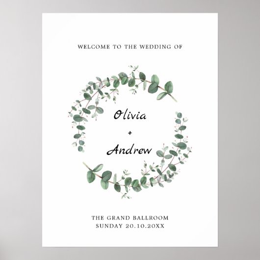 Greenery Wedding Willkommenszeichen Poster (Vorne)