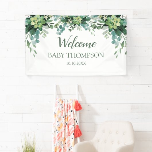 Greenery Welcome baby Banner backdrop (Insitu)