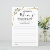 Greenery Wer bin ich? Zweisprachiges Brautparty (Stehend Vorderseite)