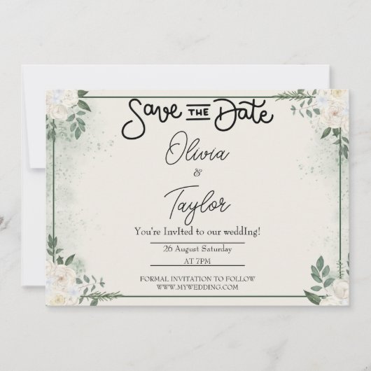 Greenery Whimsical Save The Date Invitation Einladung (Vorderseite)