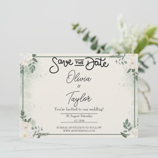 Greenery Whimsical Save The Date Invitation Einladung (Stehend Vorderseite)