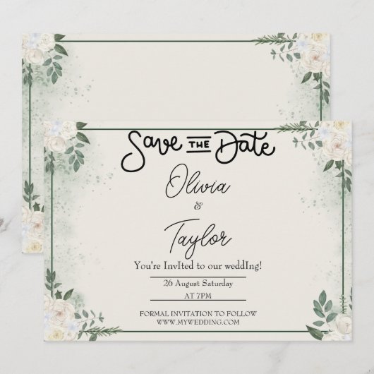 Greenery Whimsical Save The Date Invitation Einladung (Vorne/Hinten)