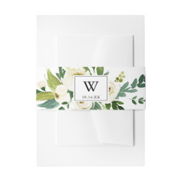 Greenery White Autumn Floral Monogram Wedding Einladungsbanderole