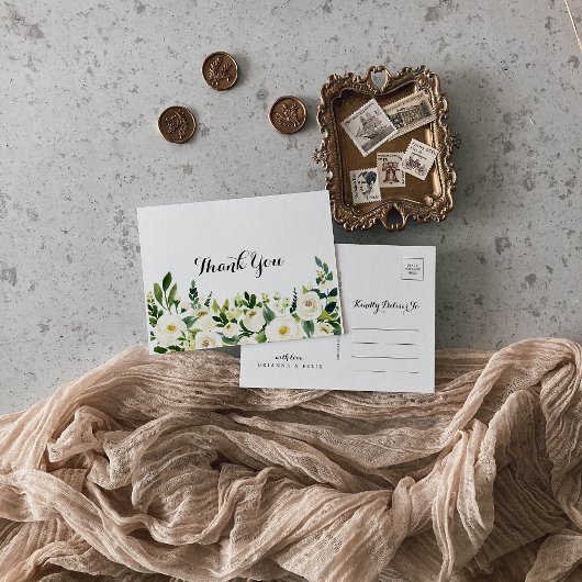 Greenery White Autumn Floral Vielen Dank Postkarte