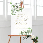 Greenery White Blume Gold Brautparty Willkommen Poster<br><div class="desc">Herzlich willkommen zu Ihrer Veranstaltung mit diesem schönen Grün Brautparty Willkommensschild. Es zeigt Aquarellbilder von Grün und Weiß-Blume mit einem goldenen,  eleganten Drehbuch. Dieses Aquarell-Poster ist perfekt für frühlingshafte Brautpartys. Matching-Elemente sind verfügbar.</div>