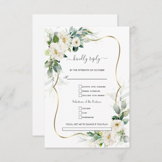 Greenery White Blume Gold Song Anfrage Hochzeit RSVP Karte (Vorne/Hinten)