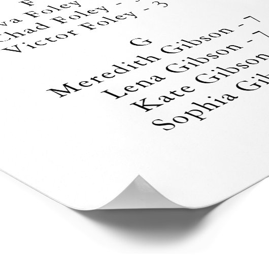 Greenery White Floral Alphabetical Seating Chart Poster (Ecke)