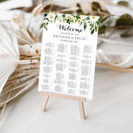 Greenery White Floral Alphabetical Seating Chart Poster