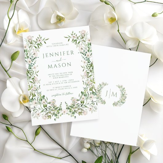 Greenery White Floral Botanical Boho Wedding Einladung