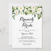 Greenery White Floral Brunch mit Brautdusche Einladung (Vorderseite)