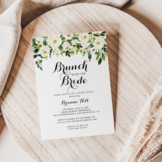 Greenery White Floral Brunch mit Brautdusche Einladung