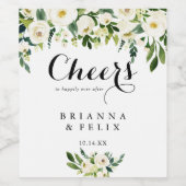 Greenery White Floral Cheers Wedding Wine Labels Weinetikett (Einzelnes Label)