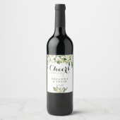 Greenery White Floral Cheers Wedding Wine Labels Weinetikett (Vorderseite)