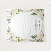 Greenery White Floral Geometric Wedding Background Wandteppich (Vorderseite (Horizontal))