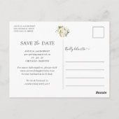 Greenery White Floral Gold Geometric Save the Date Postkarte (Rückseite)