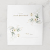 Greenery White Floral Gold Taufe Tischnummer Platzkarte (Außenseite Aufgefaltet)