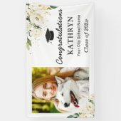Greenery White Floral Graduation Party Grad Foto Banner (Vertikal)