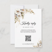 Greenery White Floral QR code RSVP Karte (Vorderseite)